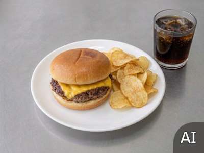 Cheese Burger Chips and Pepsi 330ml Burger Only