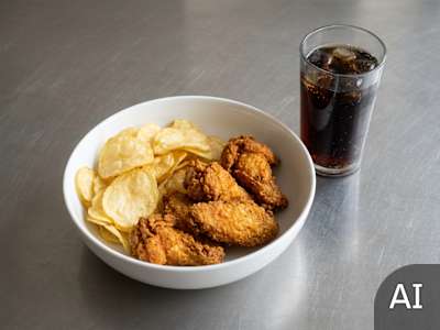 3 x spicy wings, chips and a pepsi