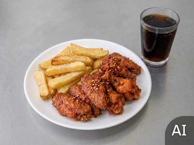 6 x spicy wings, chips and Pepsi can