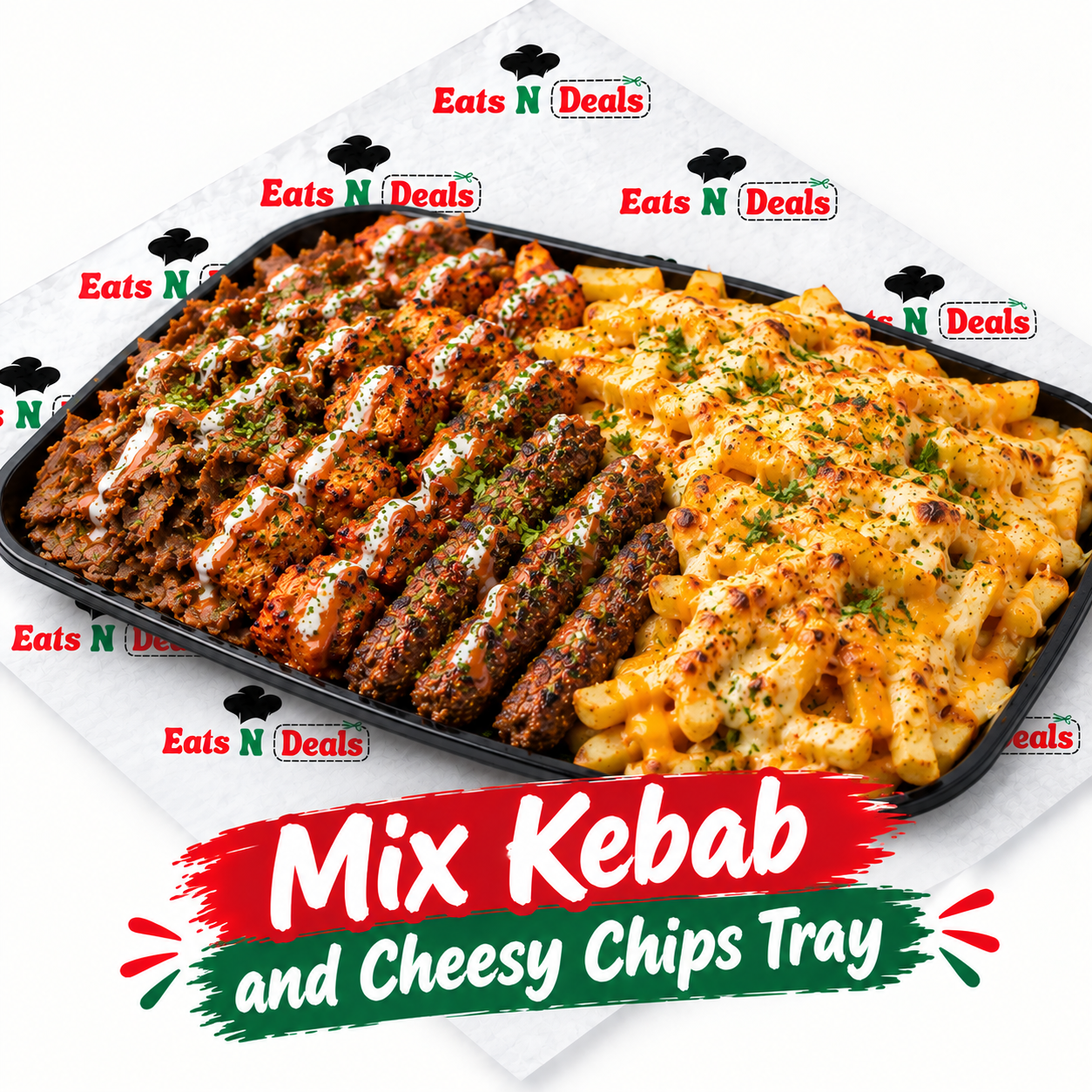 Mix kebab and cheesy chips tray